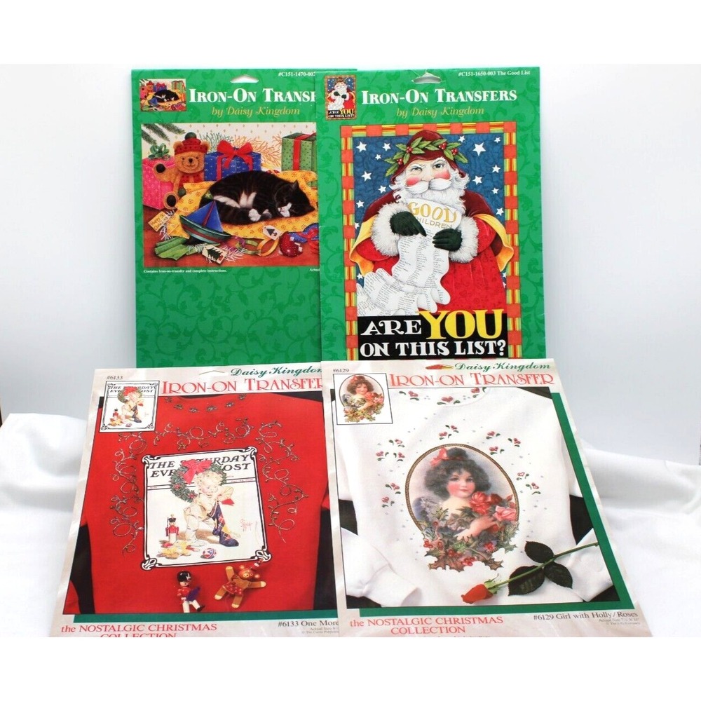 VTG Christmas Iron On Transfers Lot of 4 Daisy Kingdom Santa Kitty Nostalgic